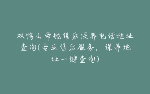 双鸭山帝舵售后保养电话地址查询(专业售后服务，保养地址一键查询)